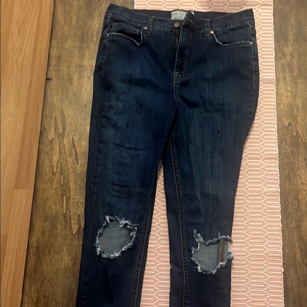 Free people Dark Wash Distressed Skinny Jeans